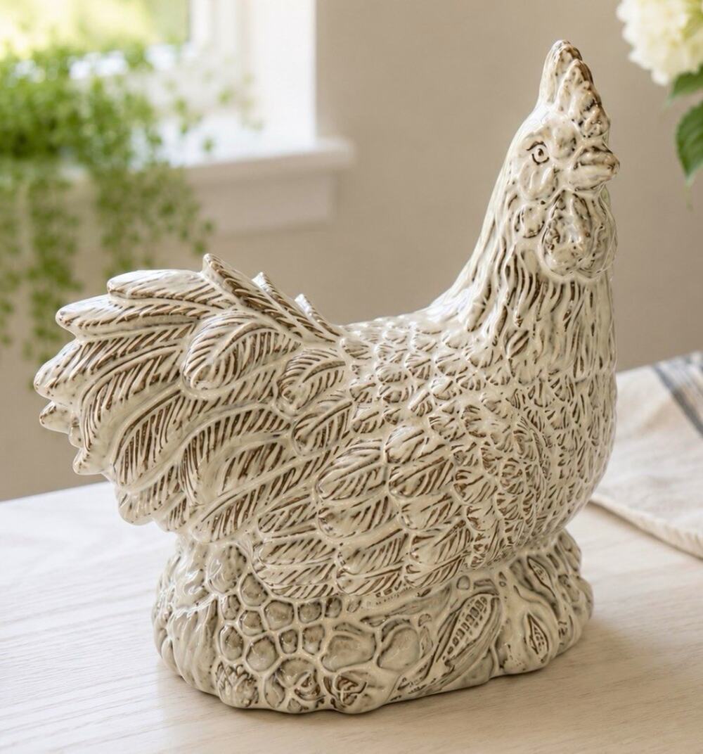 Three Hands Co. White Ceramic Rooster Figurine Farm Animals Decor